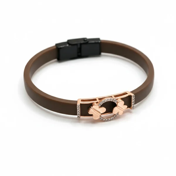 Rose Gold Butterfly Motif Silver Silicone Bracelet