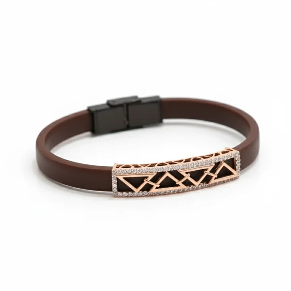 Rose Gold Geometric Triangle Pattern Silver Kada