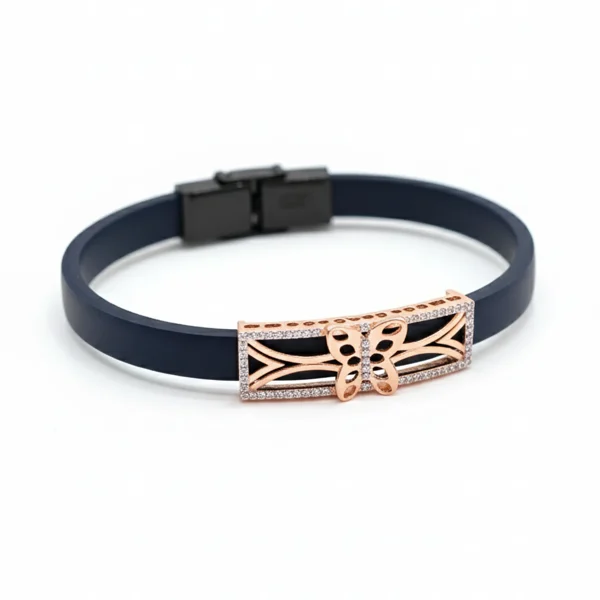 Rose Gold Filigree Butterfly Blue Silicone Bracelet